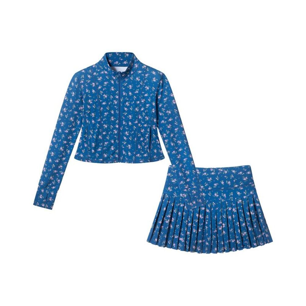 Andy & Evan Girls  Floral Print Athletic Top & Skort Set, Blue